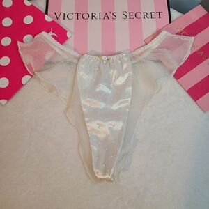 VTG '97 Victoria's Secret Pearly Satin Chiffon Ruffle Hi-cut Thong Panty Size Lg